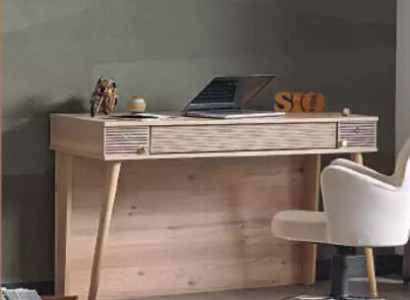 Modern table, desk, brown children's desk in the children's room.